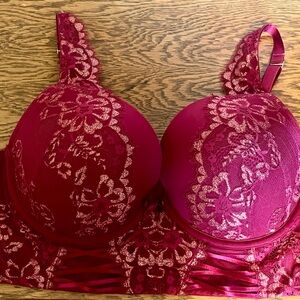 Cacique Burgundy Red Lace Overlay Bra Intimates & Sleepwear
